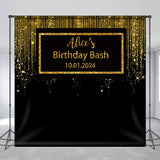 Allenjoy Glitter Gold Black Custom Birthday Bash Backdrop