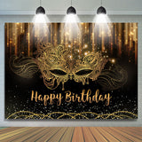 Allenjoy Glitter Gold Black Masquerade Birthday Backdrop