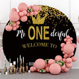 Allenjoy Glitter Gold Crown Happy Birthday Circle Backdrop