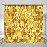 Allenjoy Glitter Gold Sequin Custom Name Birthday Backdrop