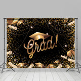 Allenjoy Glitter Golden And Black Happy Graduation Backdrop