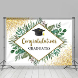 Allenjoy Glitter Golden And Green Leaves Graduation Backdrop