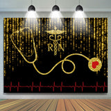 Allenjoy Glitter Golden Black Bokeh Stethoscope Themed Backdrop