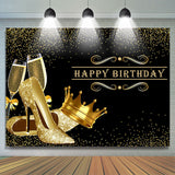 Allenjoy Glitter Golden Heels Crown Black Birthday Backdrop