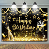 Allenjoy Glitter Golden Pearl Stars Happy Birthday Backdrop