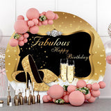 Allenjoy Glitter Golden With Stars Circle Birthday Backdrop