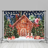 Allenjoy Glitter Light Christmas Tree Gingerbread House Backdrop