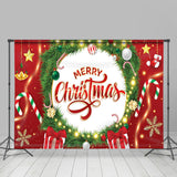 Allenjoy Glitter Light Green Wreath Red Christmas Backdrop