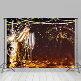 Allenjoy Glitter Lighting Champagne Happy New Year Backdrop