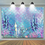 Allenjoy Glitter Mermaid Scale Sea Birthday Backdrop Girl