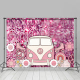 Allenjoy Glitter Pink Sequins Bus Flowers Dance Backdrop