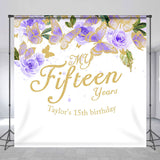 Allenjoy Glitter Purple Butterfly Custom 15Th Birthday Backdrop