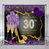 Allenjoy Glitter Purple Custom Name 30Th Birthday Backdrop