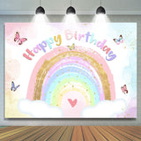 Allenjoy Glitter Rainbow And Butterfly Happy Birthday Backdrop