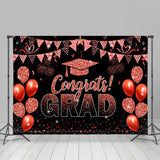 Allenjoy Glitter Red Balloons Flag Black Graduation Backdrop