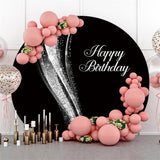 Allenjoy Glitter Silver And Black Happy Birthday Circle Backdrop