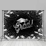 Allenjoy Glitter Silver And Black Happy Graduation Backdrop