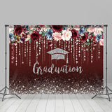 Allenjoy Glitter Silver And Burgundy Flower Graduation Backdrop