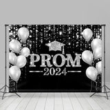 Allenjoy Glitter Silver Balloon Black Bokeh Prom Backdrop