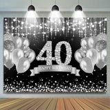 Allenjoy Glitter Silver Balloon Happy 40Th Birthday Backdrop