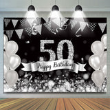 Allenjoy Glitter Silver Balloons 50Th Happy Birthday Backdrop