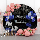 Allenjoy Glitter Silver Balloons Round Happy Birthday Backdrop