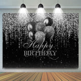 Allenjoy Glitter Silver Black Balloon Happy Birthday Backdrop