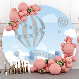 Allenjoy Glitter Silver Blue Ariballoon Round Birthday Backdrop