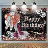 Allenjoy Glitter Silver Rose Golden Happy Birthday Backdrop