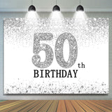 Allenjoy Glitter Silver Simple Happy 50Th Birthday Backdrop