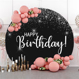 Allenjoy Glitter Silver Stars Happy Birthday Round Backdrop