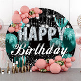 Allenjoy Glitter Sliver Balloons Happy Birthday Round Backdrop