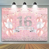 Allenjoy Glitter Sliver Girls Pink Balloon Birthday Backdrop