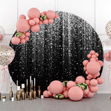 Allenjoy Glitter Slivery Round Black Happy Birthday Backdrop