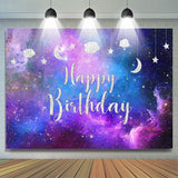 Allenjoy Glitter Starry Purple Galaxy Happy Birthday Backdrop