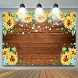 Allenjoy Glitter Sunflower Bokeh Wooden Happy Birthday Backdrop