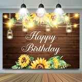 Allenjoy Glitter Sunflowers And Wooden Happy Birthday Backdrop