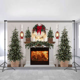 Allenjoy Glitter Tree And Fireplace White Christmas Backdrop