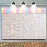 Allenjoy Glitter White Bricks Awning Happy Birthday Backdrop