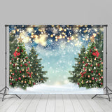 Allenjoy Glitter White Winter With Christmas Trees Backdrop