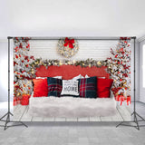 Allenjoy Glitter Wreath Tree And Pillows Christmas Backdrop