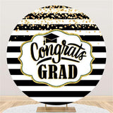 Allenjoy Glod Glitter Black White Stripes Round Congrategrad Backdrop