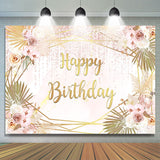 Allenjoy Gloden And Floral Happy Birthday Backdrop For Girls