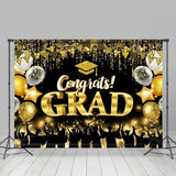 Allenjoy Gloden Glitter Tassel Balloon Graduation Backdrop