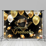 Allenjoy Gold And Black Ballons Graduates Glitter Backdrops