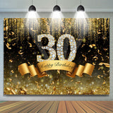 Allenjoy Gold And Black Bokeh Diamond 30Th Birthday Backdrop