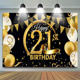 Allenjoy Gold Balloon Flag Happy 21St Birthday Backdrop