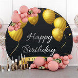 Allenjoy Gold Balloons Black Circle Happy Birthday Backdrop