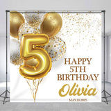 Allenjoy Gold Balloons Custom 5Th Birthday Backdrop Girl