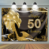 Allenjoy Gold Balloons Glitter 50Th Happy Birthday Backdrop